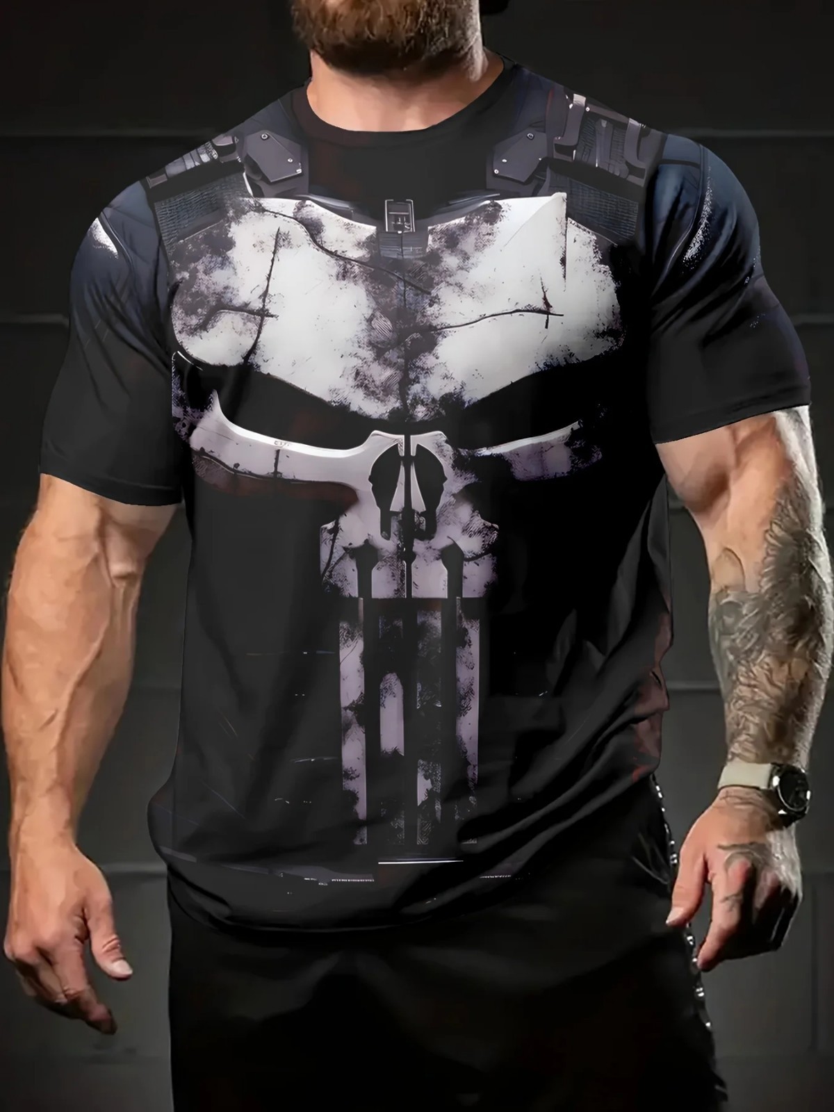 Cool The Punisher T-Shirt Mens Tee Military Skull Streetwear 3D Print Shirt
