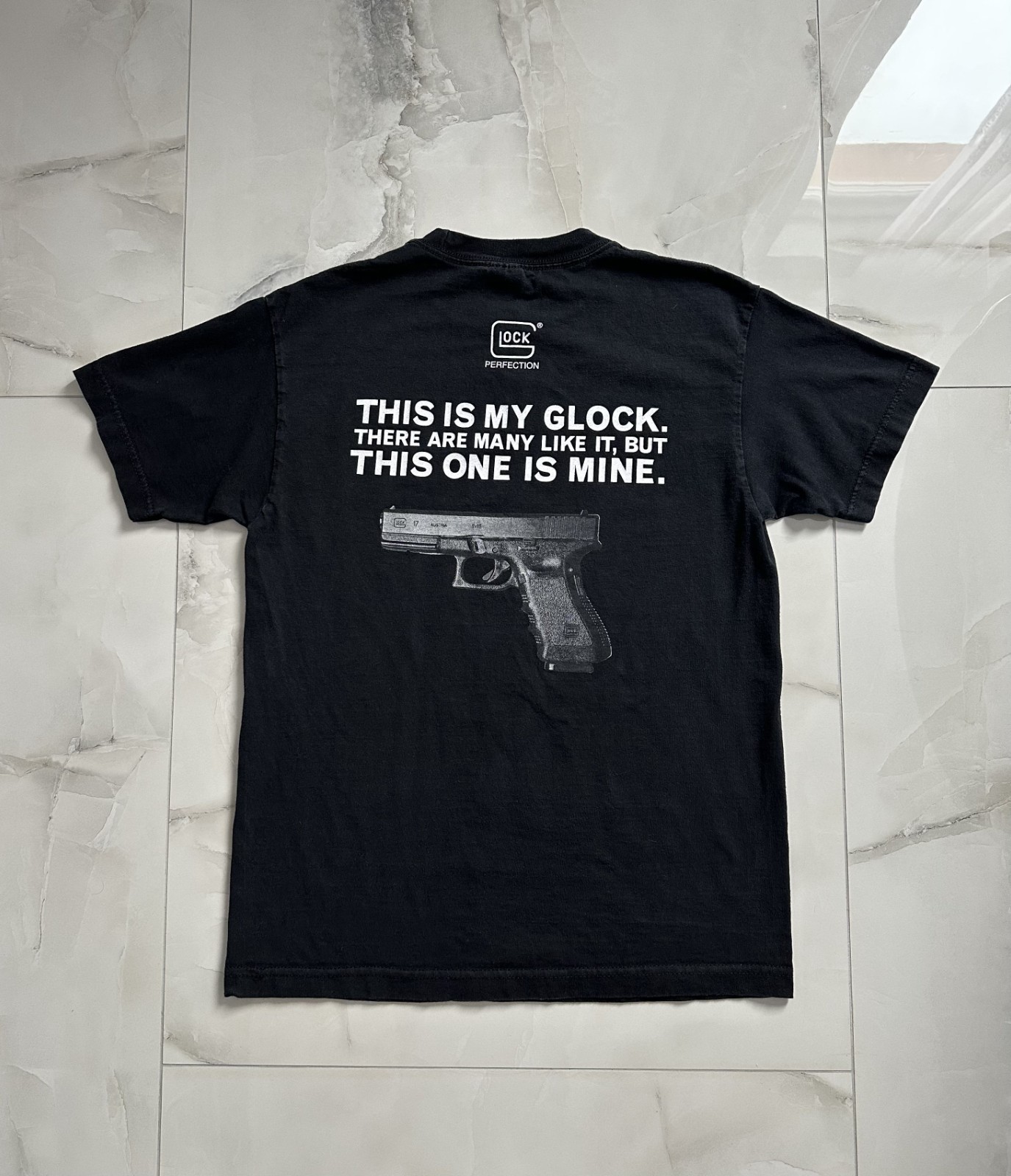 Vintage Y2K Glock Perfection Gun Graphic Print Tee Shirt SZ M R. Lee Ermey