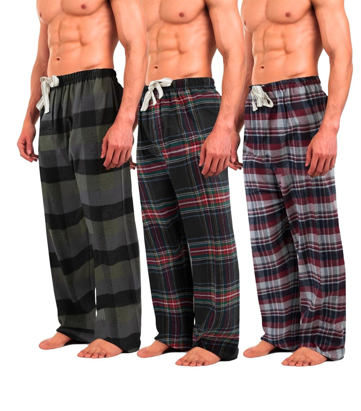 Bottoms Out Men’s Flannel Pajama Pants 3-Pack Plaid Lounge Sleep Bottoms Medium