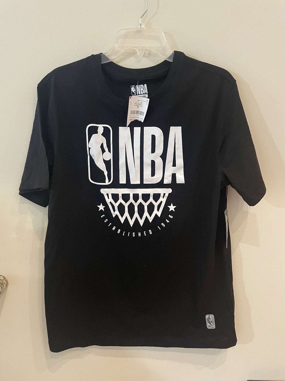 $19 Brand New Mens NBA Shirt- Black/White – Short Sleeve – 60% Cotton 40 Poly M