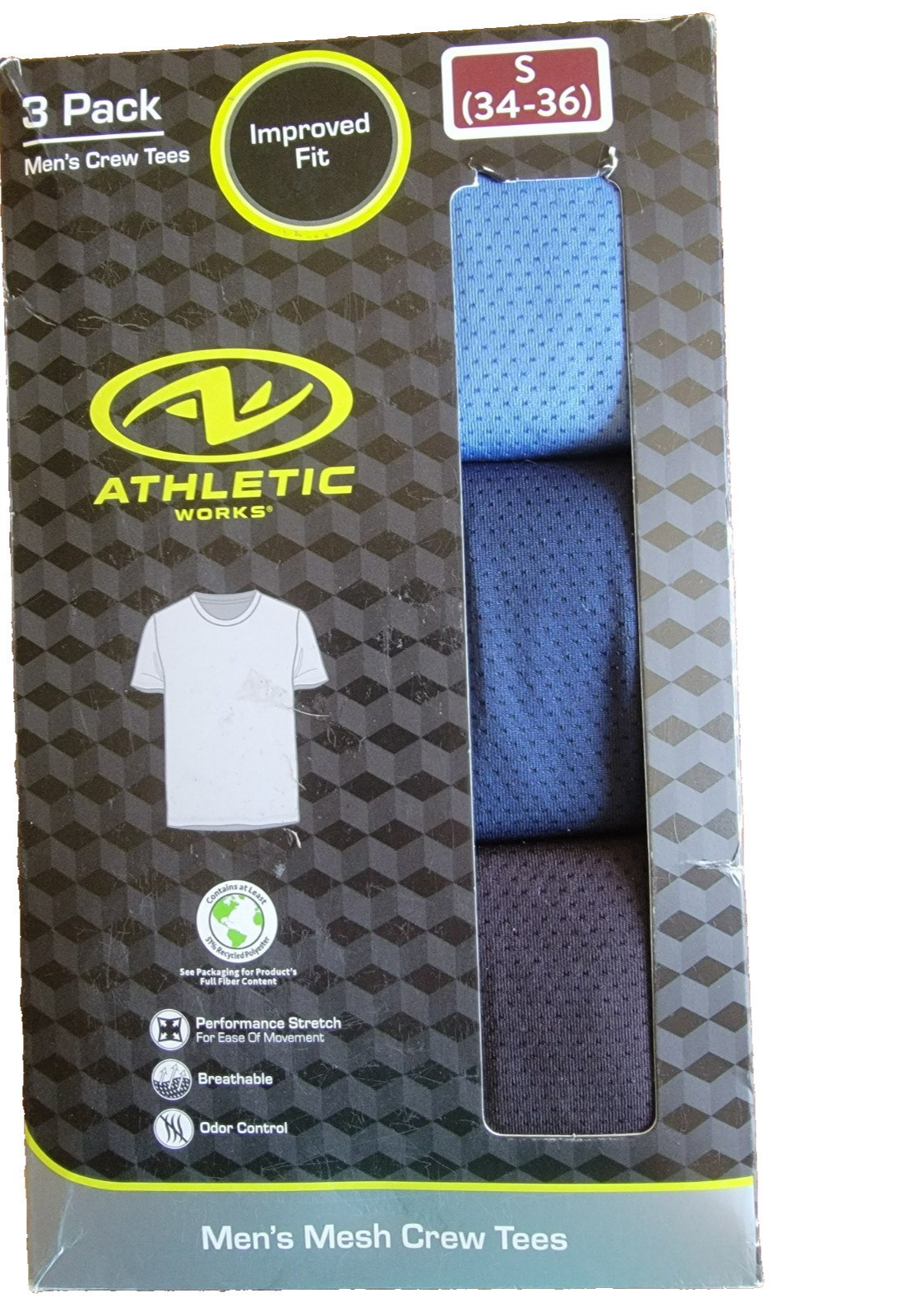 3 Athletic Works Mens Breathable Mesh Crew T- Shirts Blue Black S (34-36)