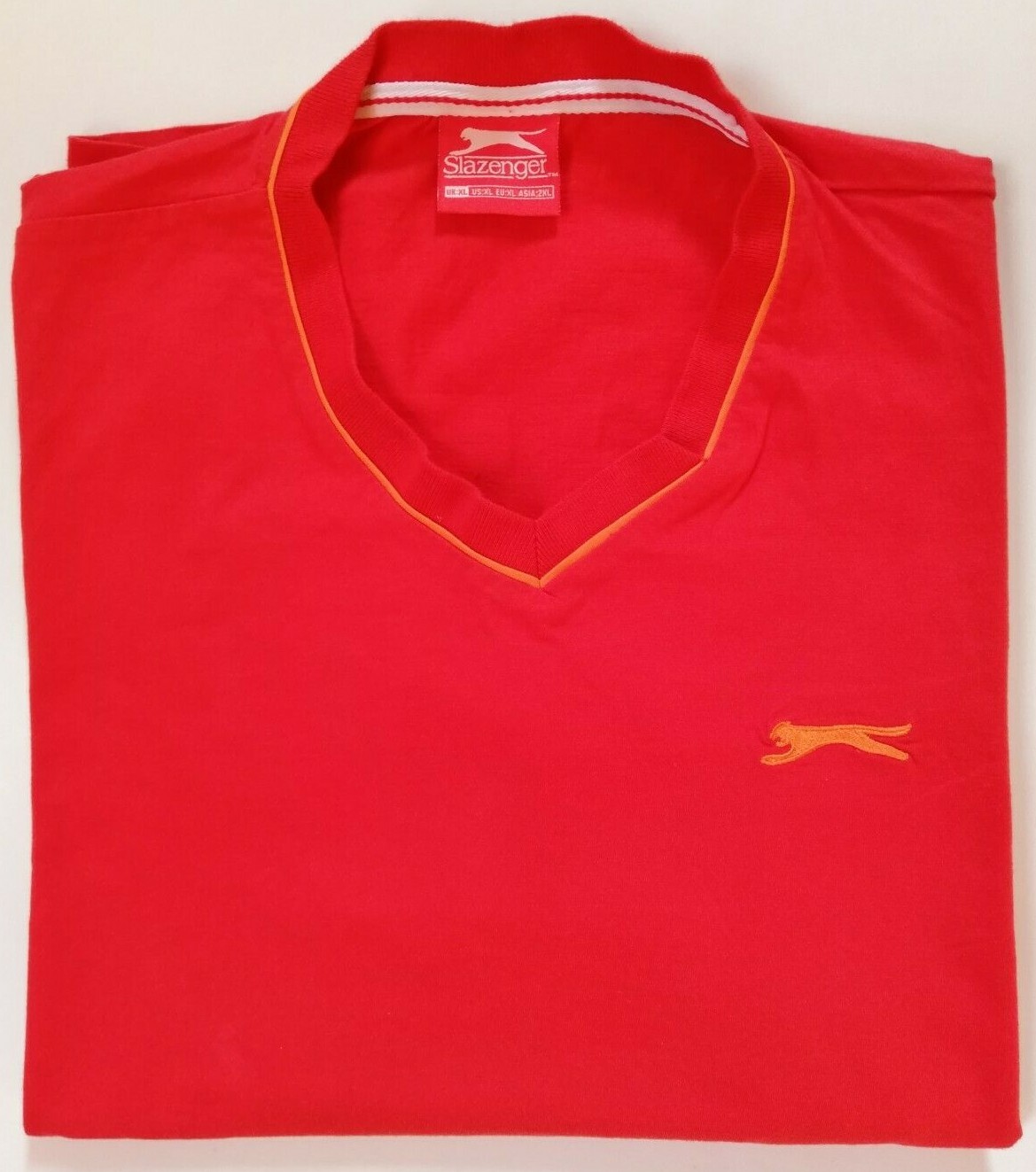 Slazenger T-Shirt Nice Men’s Red Tee Size (XL) Short Sleeves V Neck Style Cotton