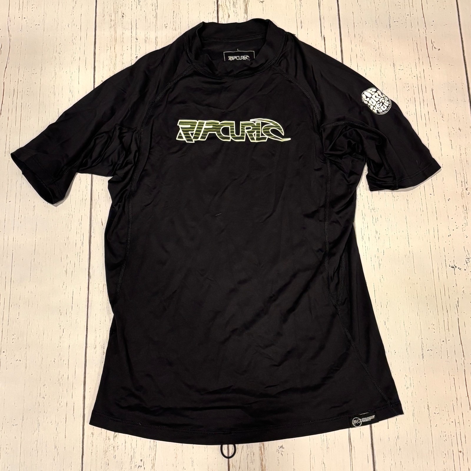 RIP CURL Surfers Rash Guard Polyester Stretch Black w/ White Graphic Adult Large