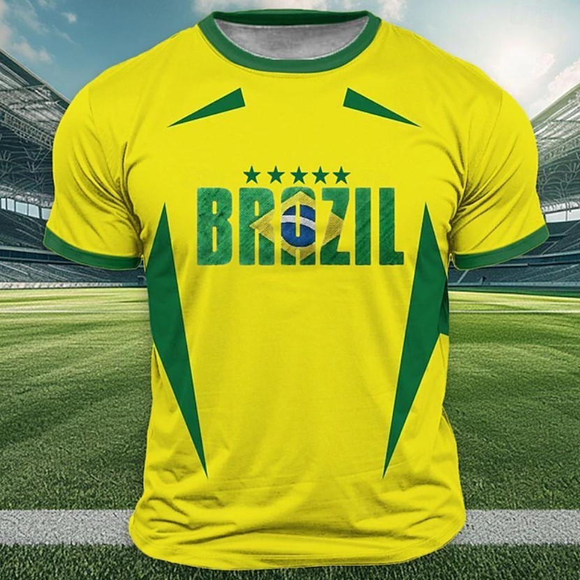 Men’s Flag Brazil T Shirt Short Sleeve T shirt 3D Print Crew Neck Shirt