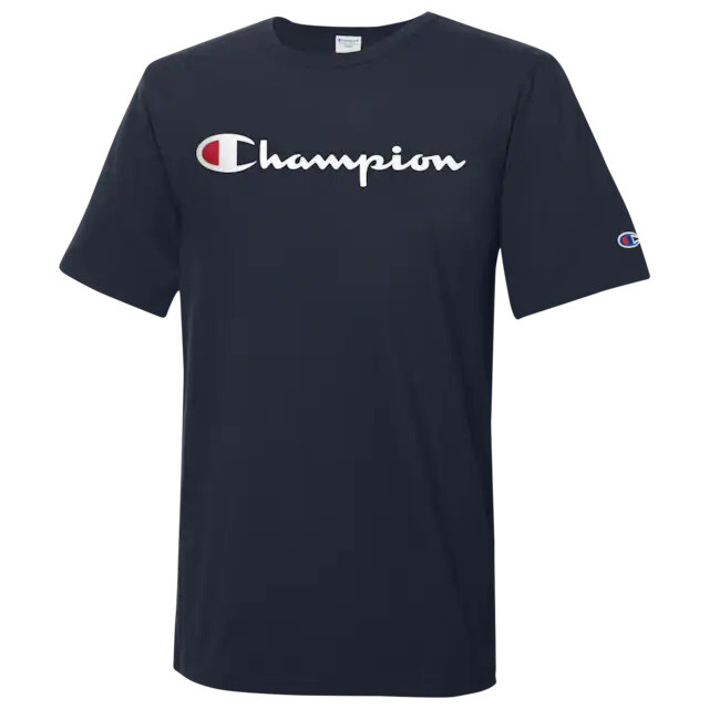 Champion Men’s Script Printed Athletics Sportswear Classic Logo Navy Blue Shirt