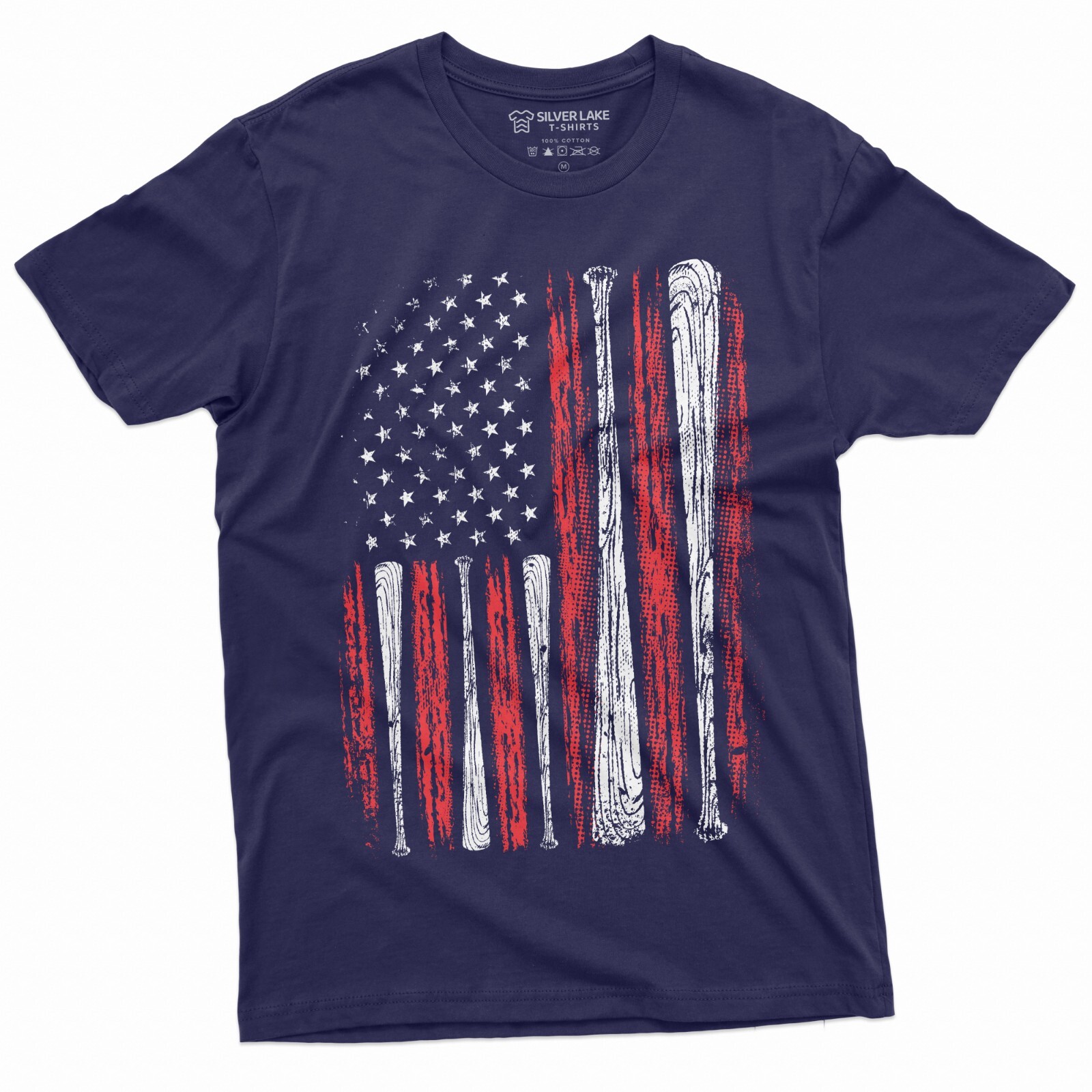 Men’s Baseball USA Flag T-shirt Bat Flag American Sports Shirt For Him