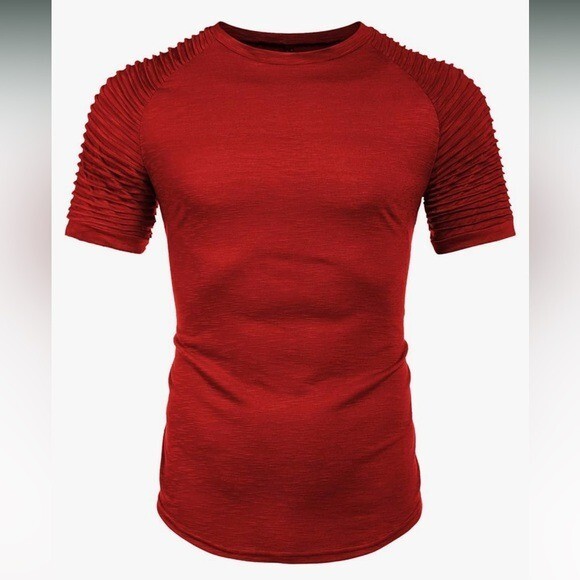 COOFANDY Mens Raglan Pleated Sleeve Muscle Fit Gym & Training T-Shirt Red XL