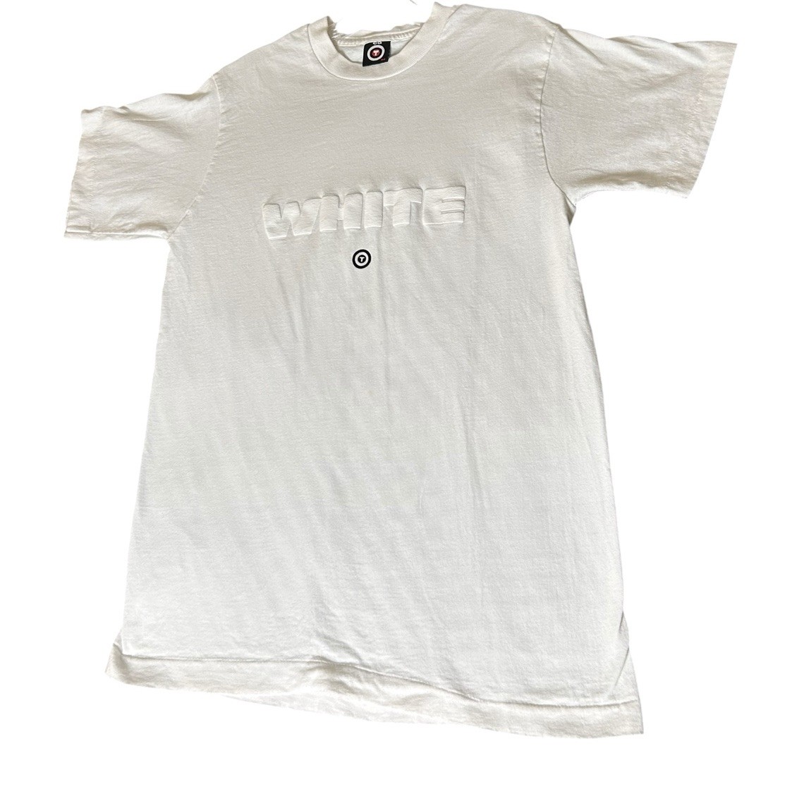 VTG CG Design T-shirt White Spellout Logo Size Medium Short Sleeve Single Stitch