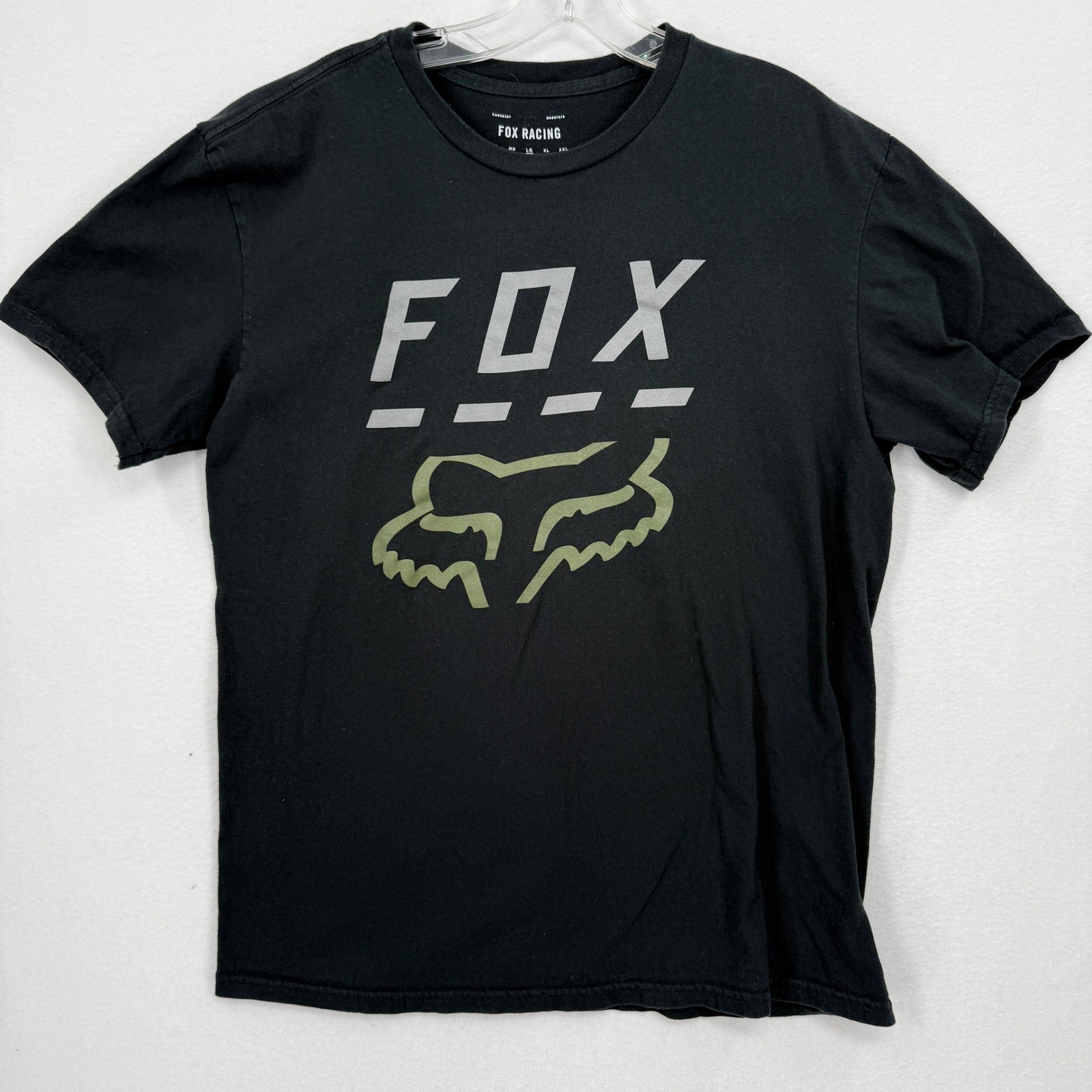 Fox Racing T-Shirt Mens Large Gray Black Fox Head Graphic Cotton Tee Logo