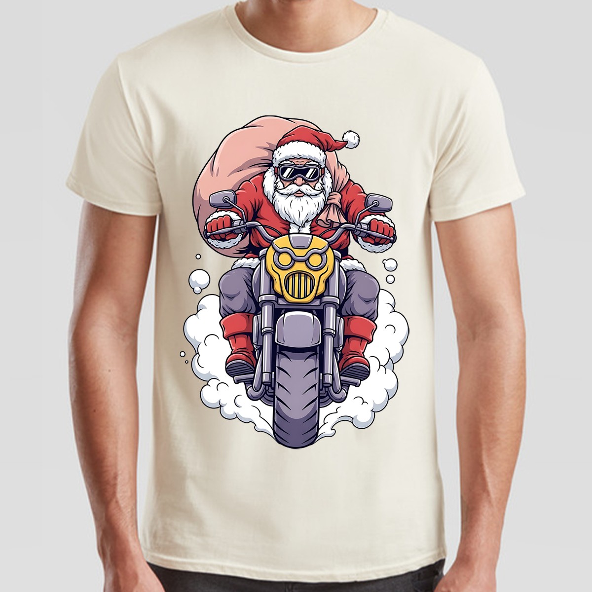 Santa Claus Motorcycle Christmas Mens T-Shirt Holiday Graphic Tee