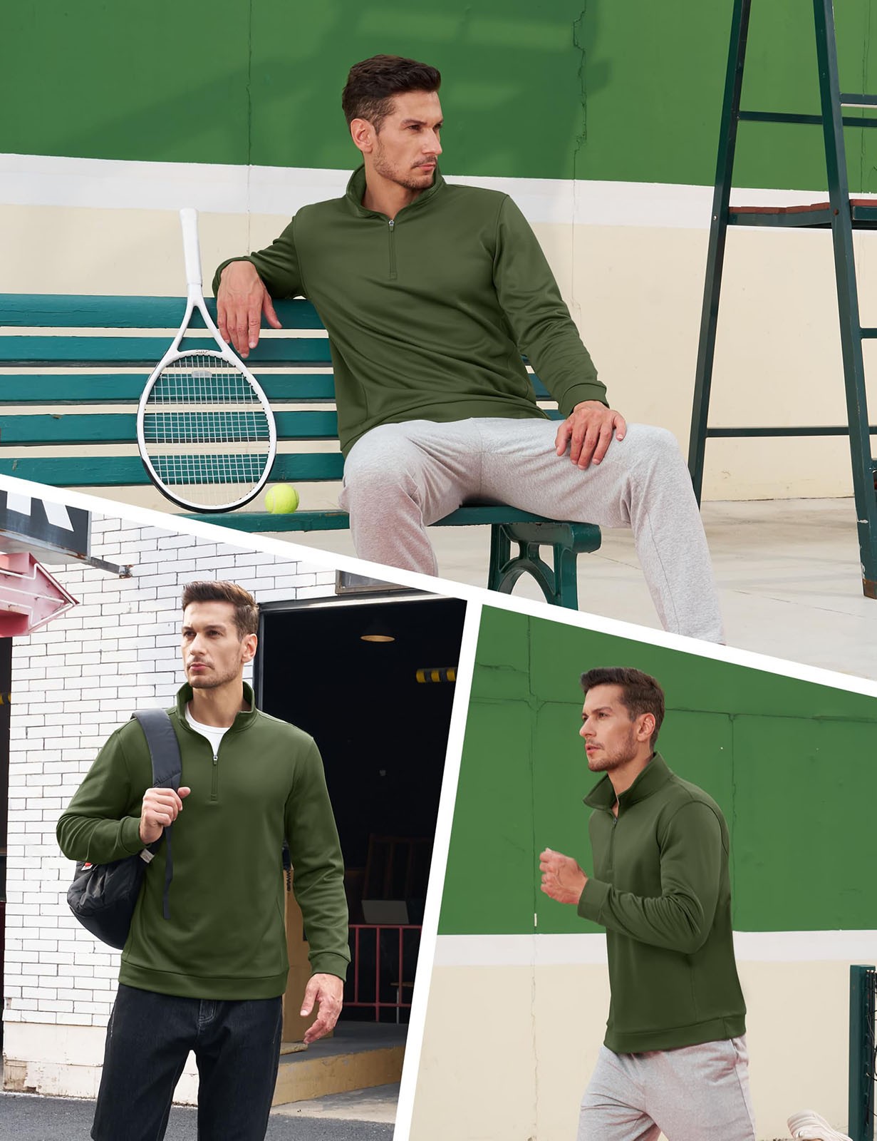 Men’s Quarter Zip Pullover Lightweight Fleece Lined Warm 1/4 Zip Down Sweatshirt