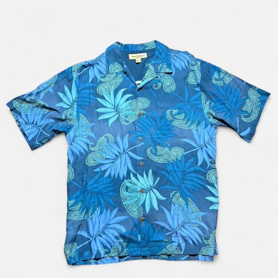 Tommy Bahama Hawaiian Silk Tropical Paisley Blue Short Sleeve Button Up Size M