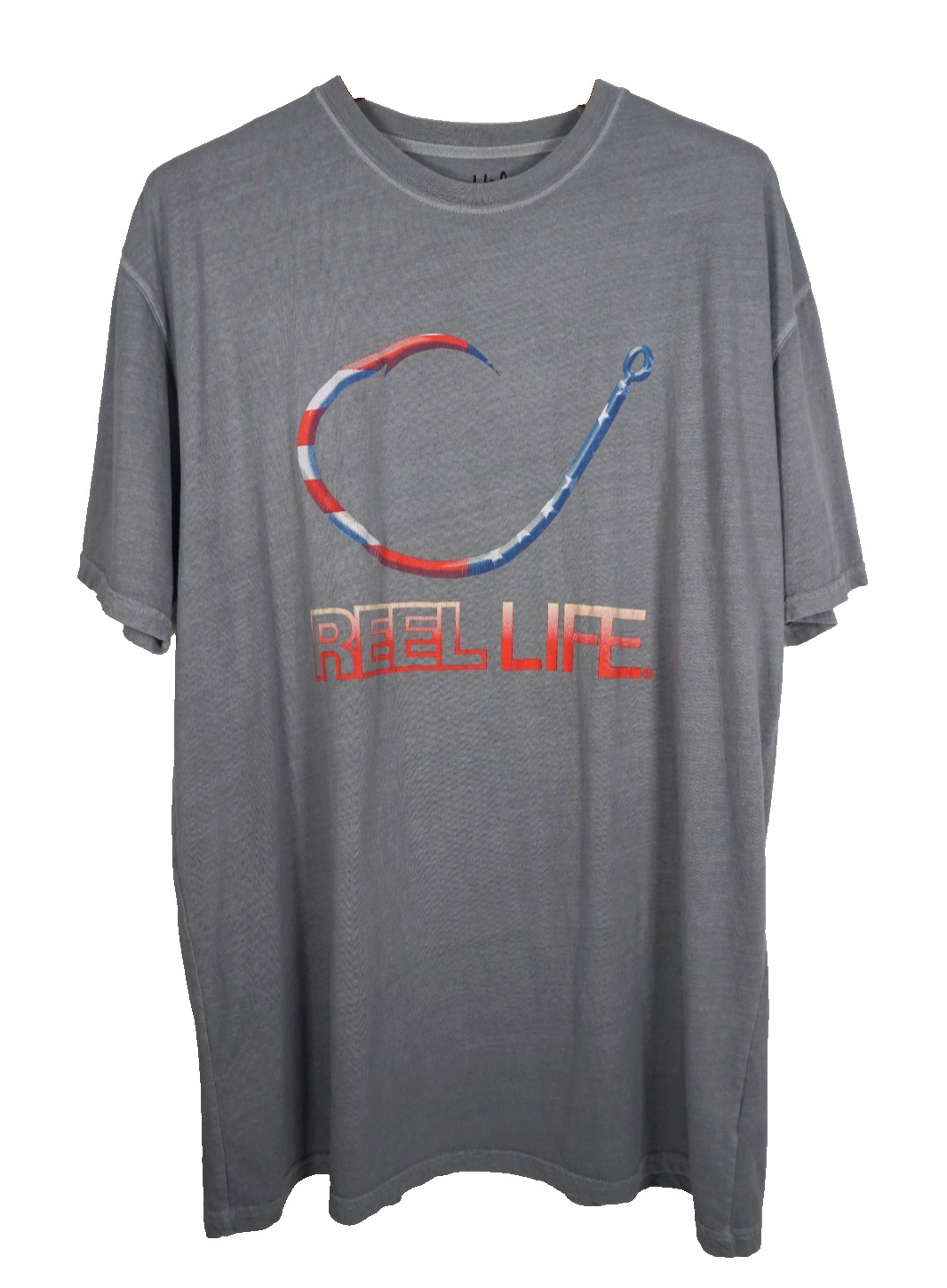 Reel Life T-Shirt Men’s 2XL Tagless Gray 100% Cotton Fishing Boating Ocean