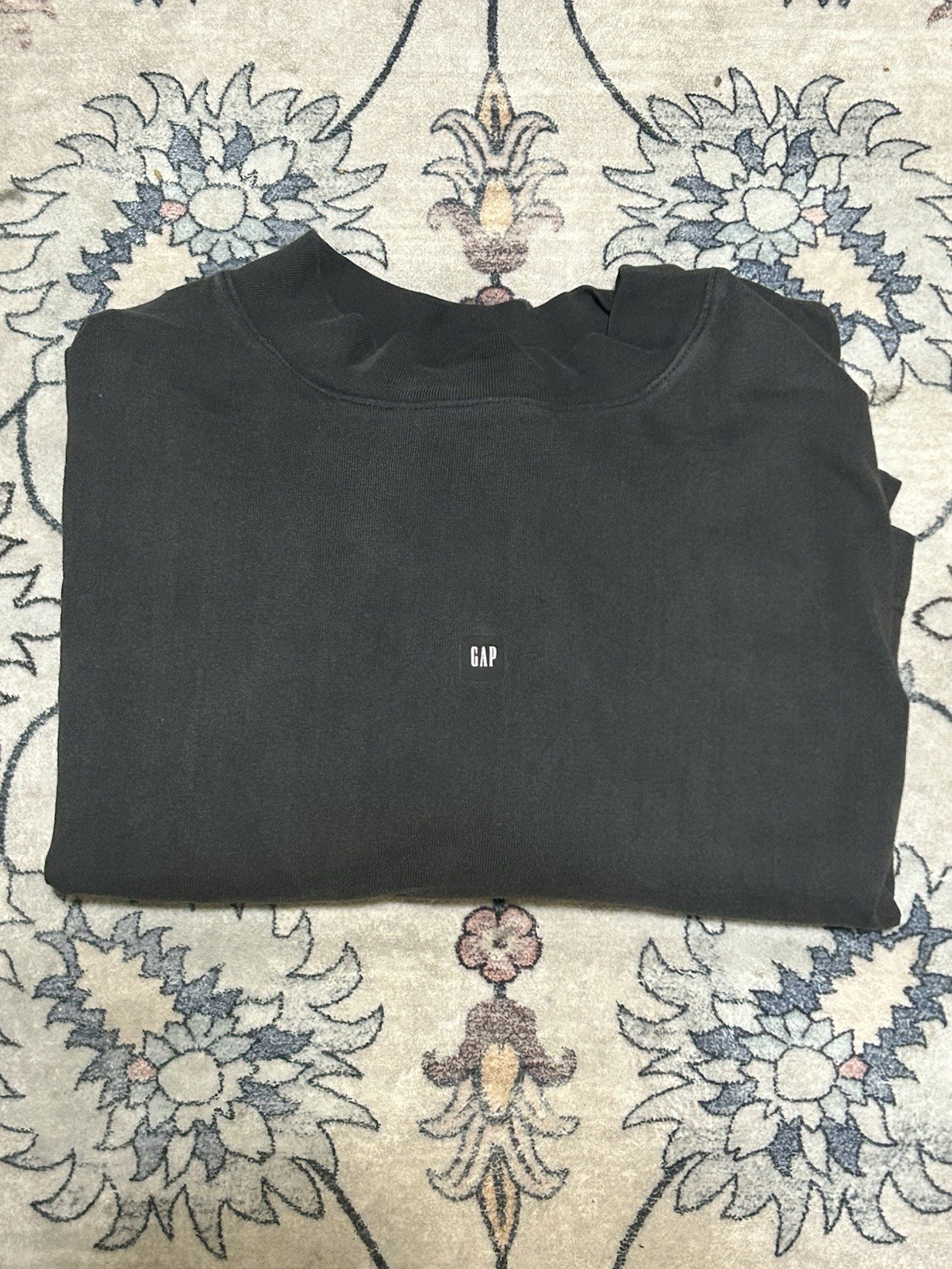 YEEZY x GAP Black Oversized Mock Neck Kanye West Long Sleeve T Shirt Center Logo