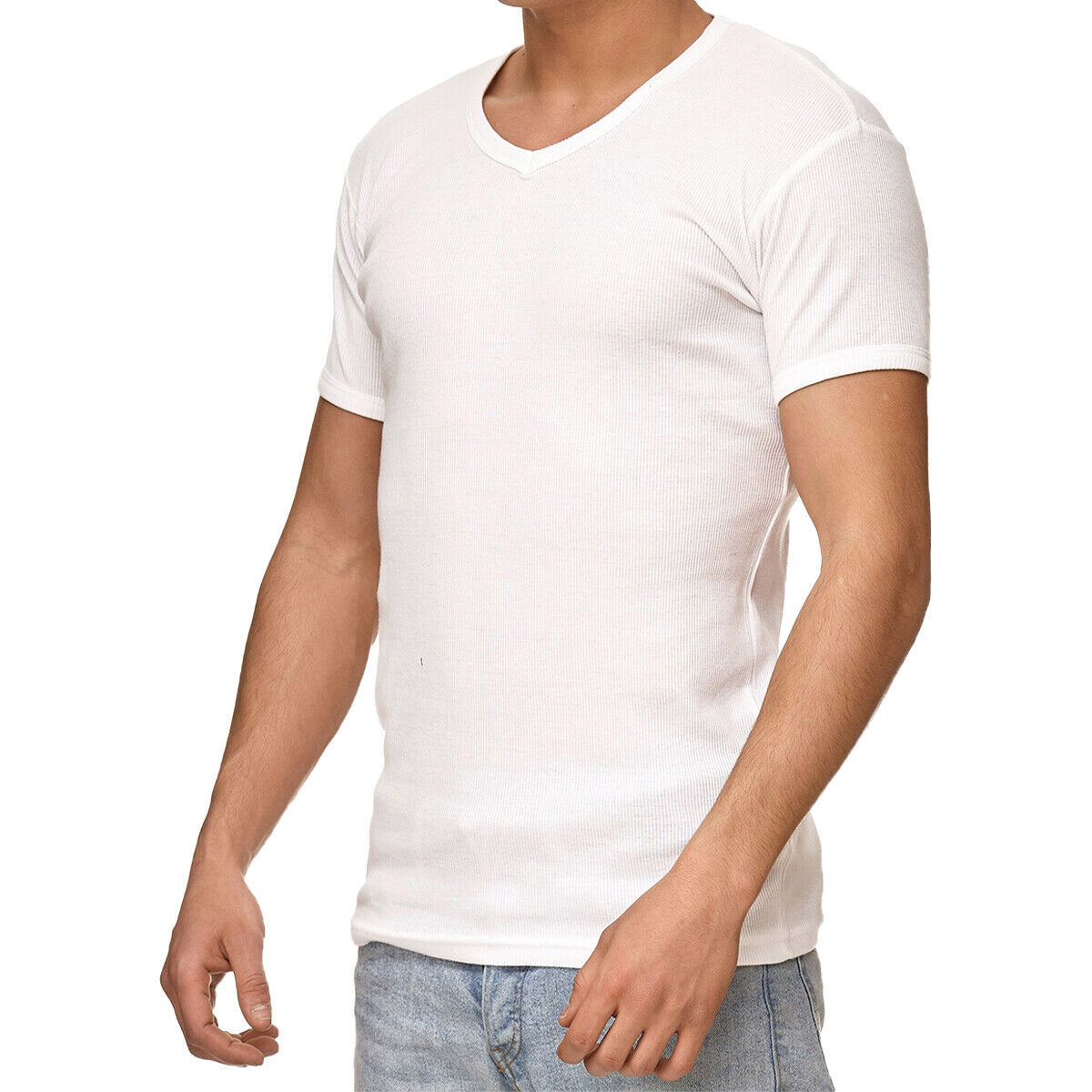 New Mens Slim Fit V Neck T Shirt Muscle Top Gym Short Sleeve Plain 100% Cotton