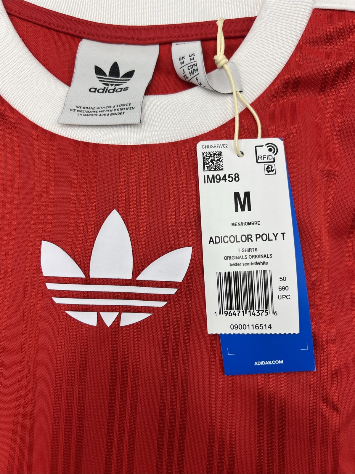 adidas originals Adicolor Poly Tee Men’s Size M Red White Stripes Shirt New