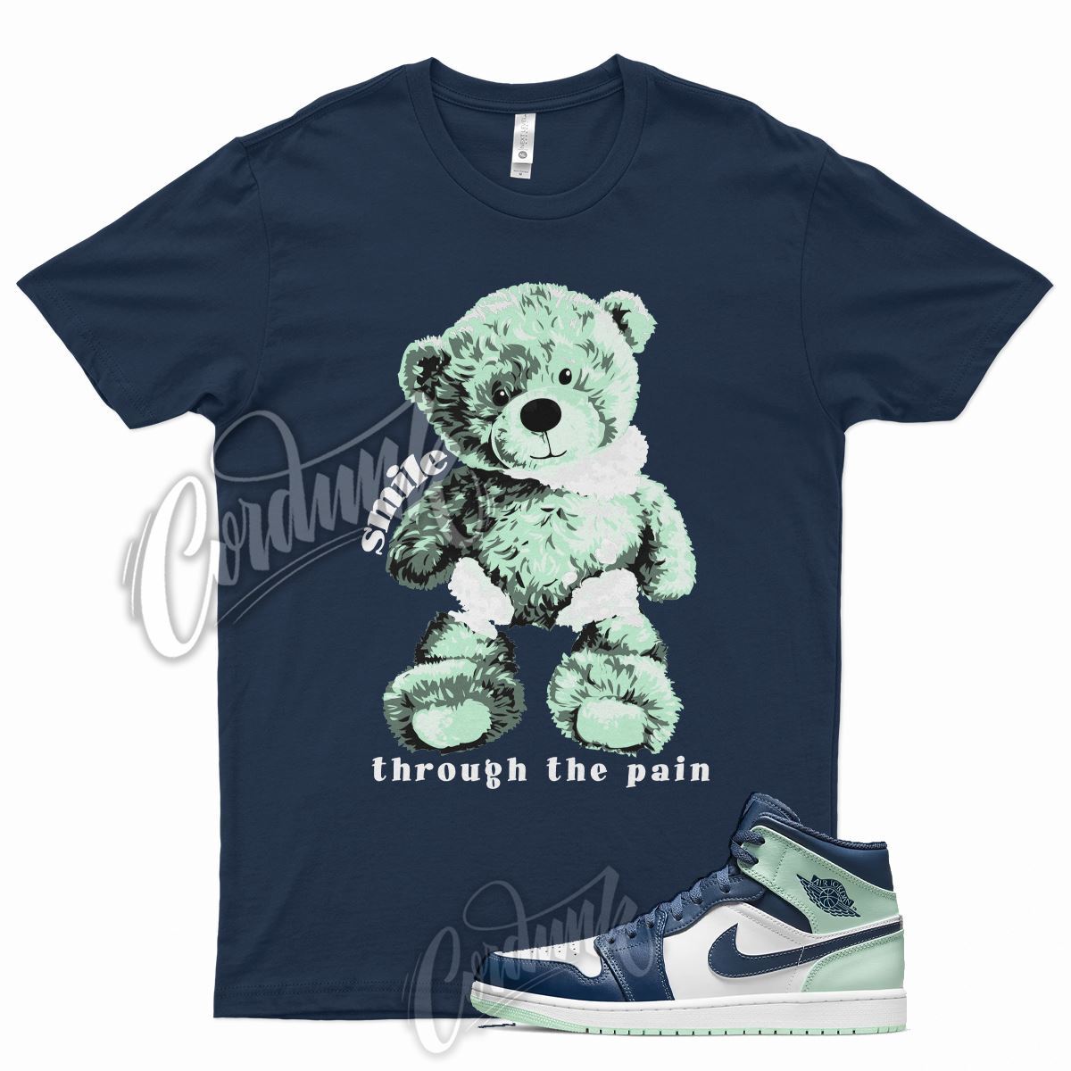 Navy SMILE T Shirt for J1 1 Mystic Blue Mint Foam 6 Tropical Twist Low Mid 5