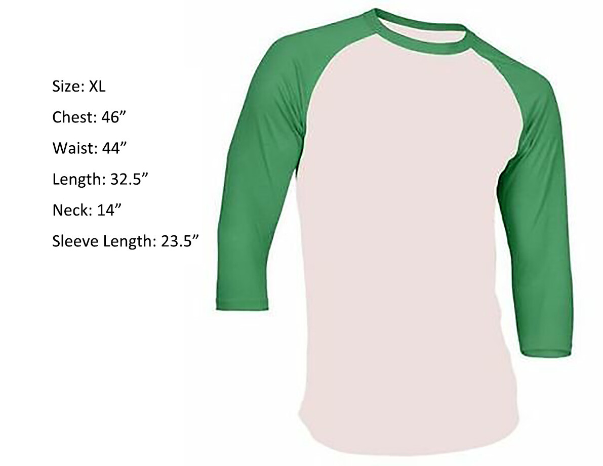 3/4 Sleeve Raglan Baseball Mens Plain Tee Jersey Sports T-Shirt White Green XL