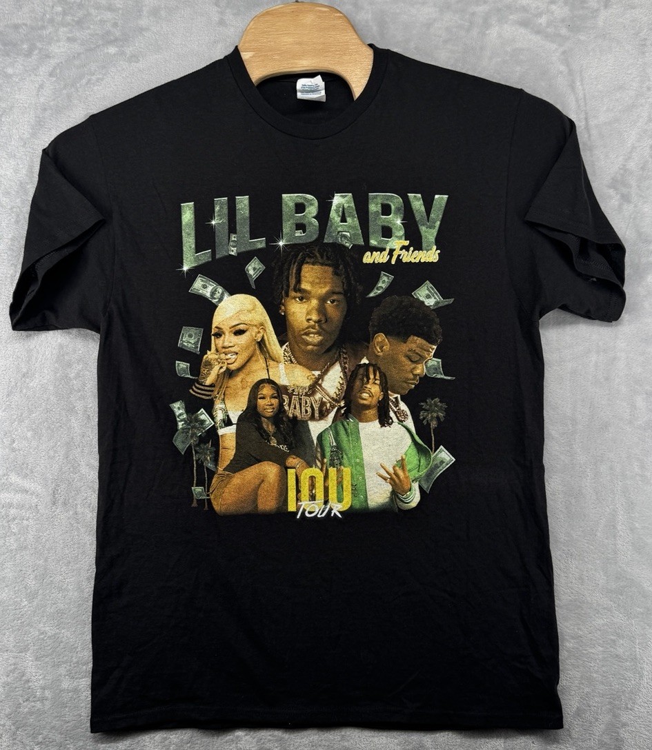 Delta Pro Weight Lil Baby & Friends IOU Tour Graphic T-Shirt Black Size L 21×29