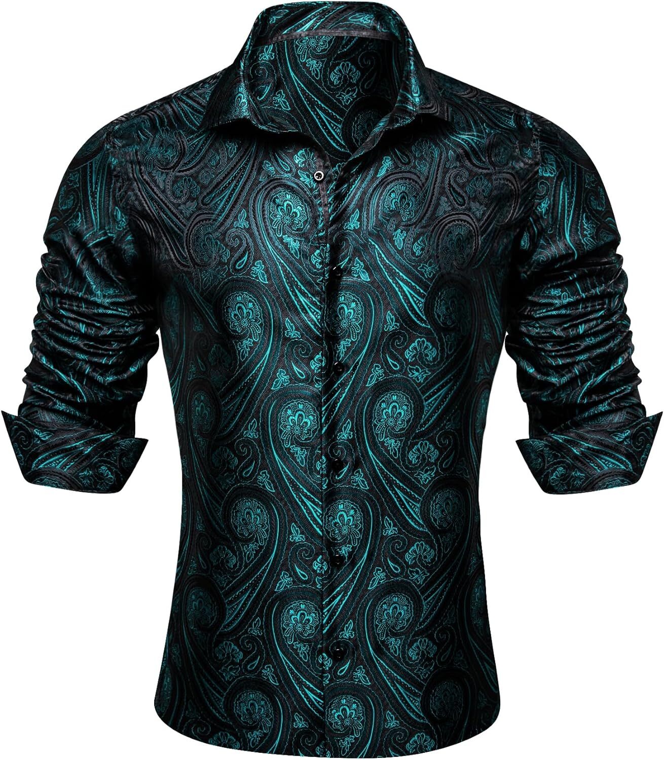Mens Silk Paisley Western Shirt Long Sleeve Button Down Cowboy Dress Top Casual
