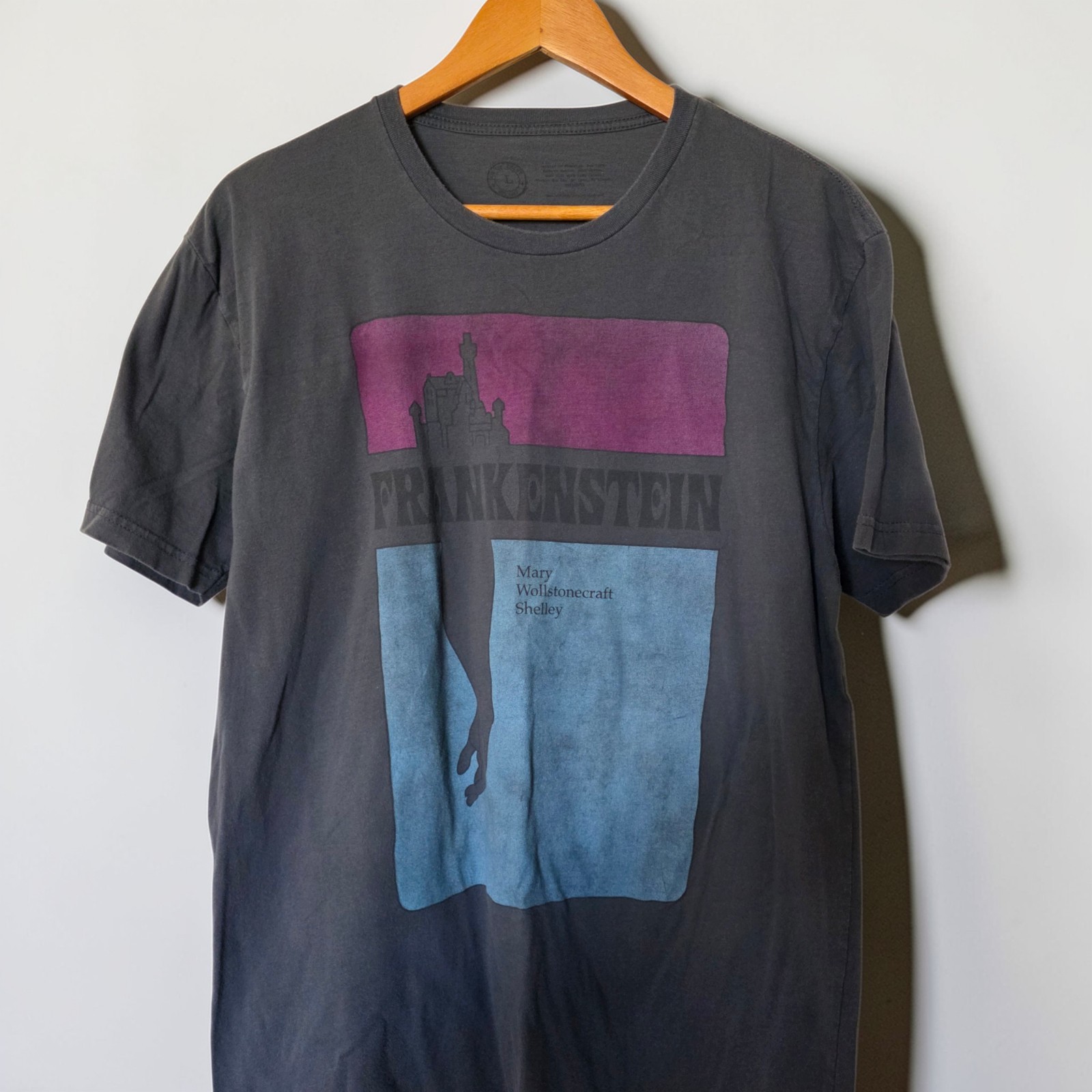 Frankenstein Mary Shelley Graphic Tee Mens Large Gray Gothic Horror Shirt Y2K