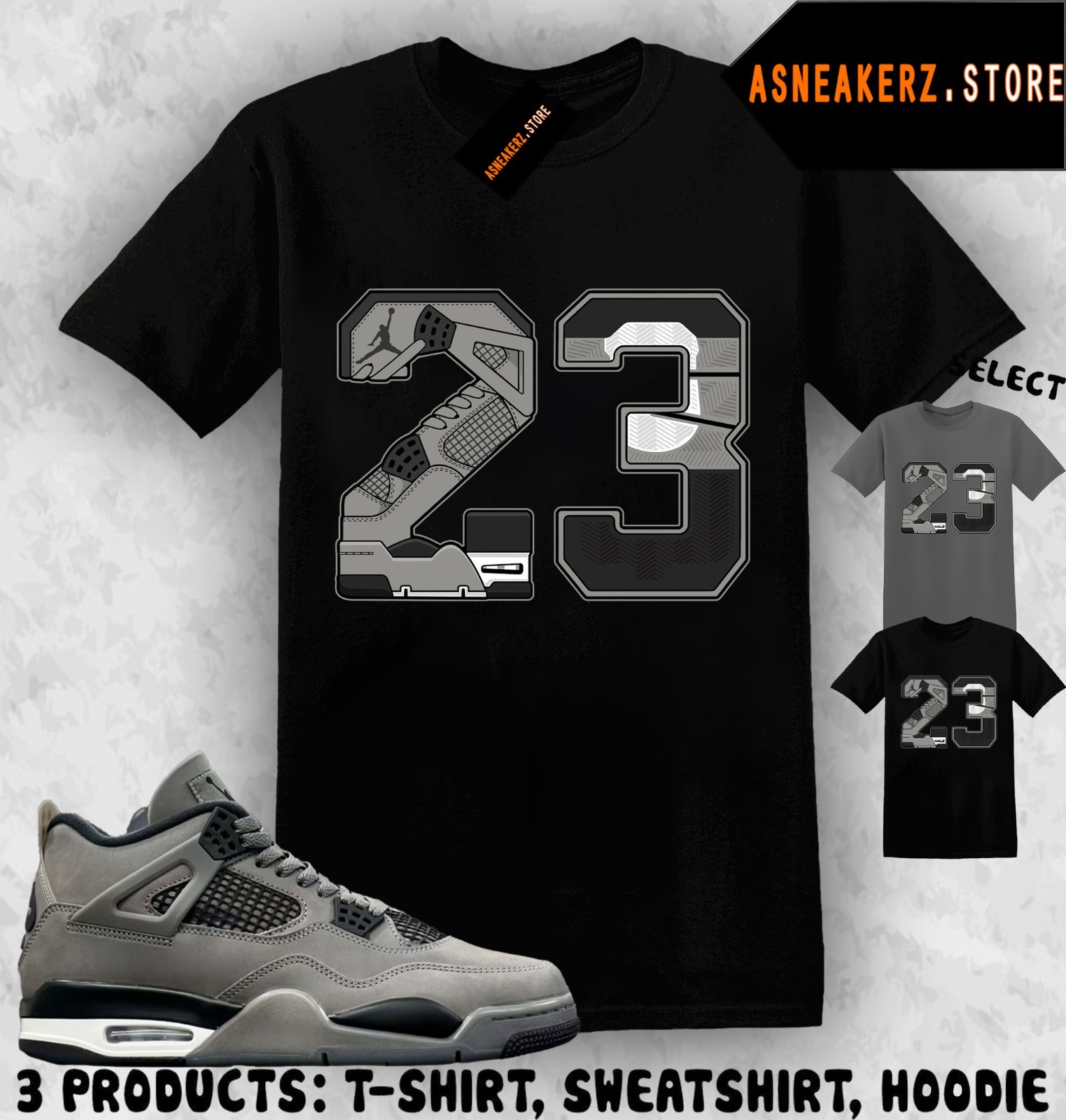 Tee Shirt Matching AJ 4 Cave Stone 2025 To Match Sneaker Retro Number 23 T-Shirt