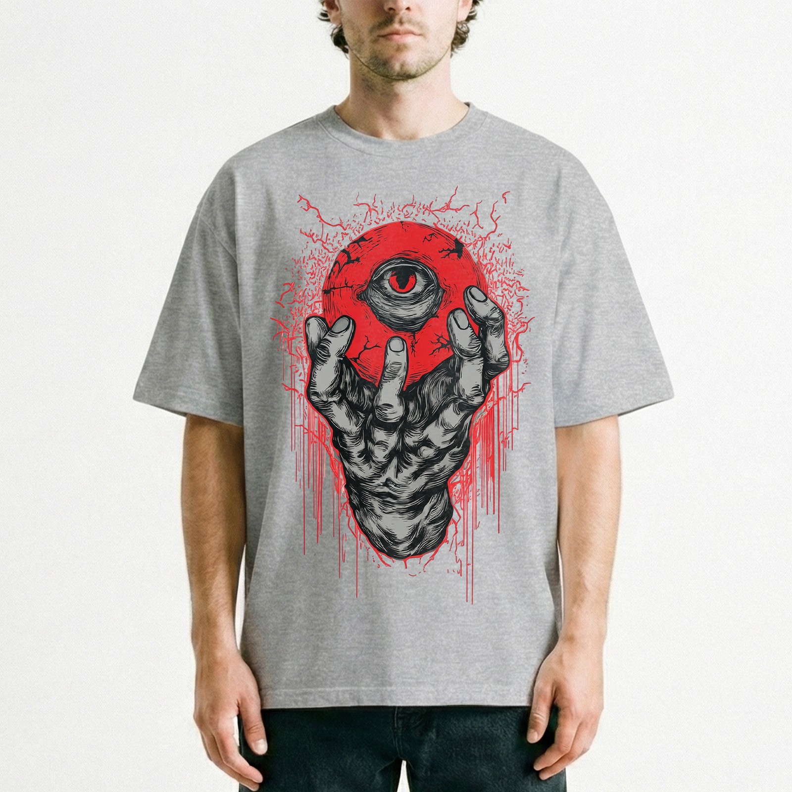 Demon Hand Holding Red Eyeball Horror Dark Gothic T-Shirt Occult Satanic Art Tee