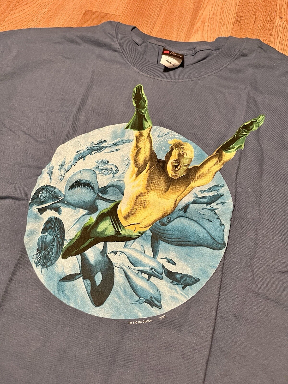 Aquaman Blue Shirt DC Comics Superhero Hanes Beefy Mens 2XL XXL