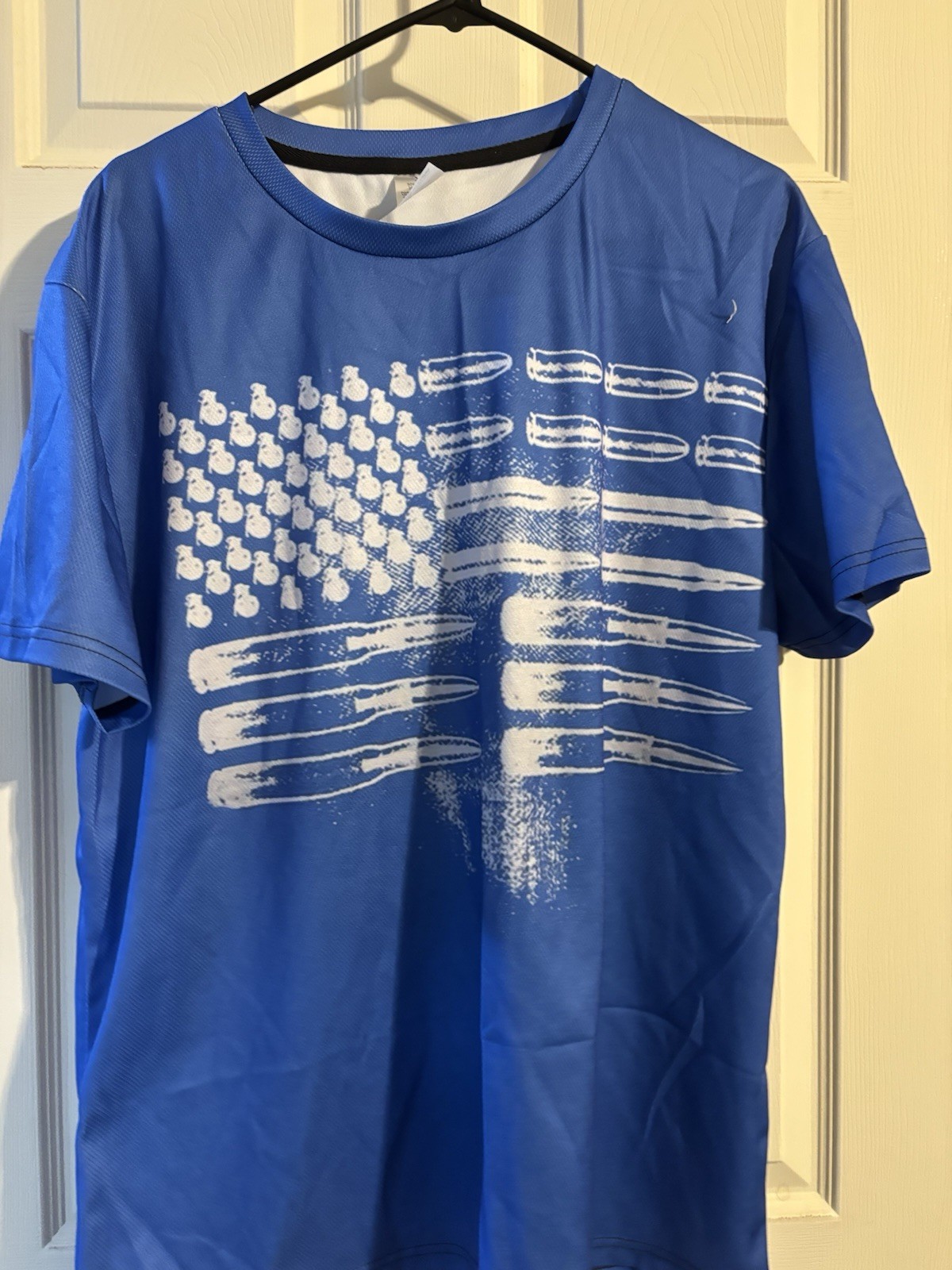 Mens Blue American Flag Bullet Grenade Graphic Performance T-Shirt XL Patriotic
