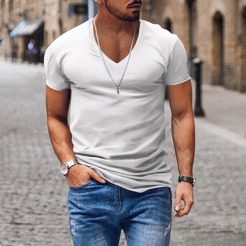 Mens Summer Tops Short Sleeve Muscle T Shirt Men Slim Fit V Neck Blouse Work Tee