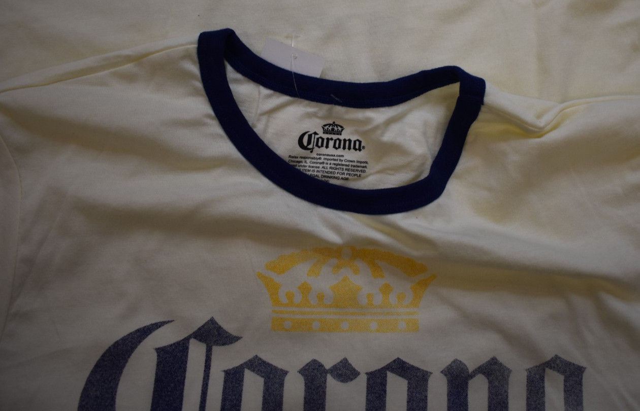 Corona Extra Vintage Graphic Ivory Mens Ringer Shirt NWT Small
