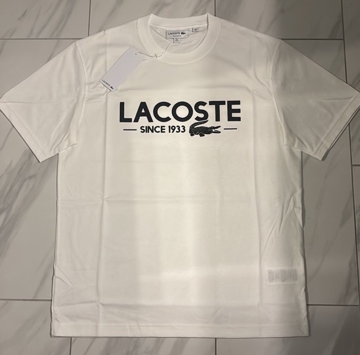 Lacoste Men’s Logo T-Shirt White Black Classic Fit New