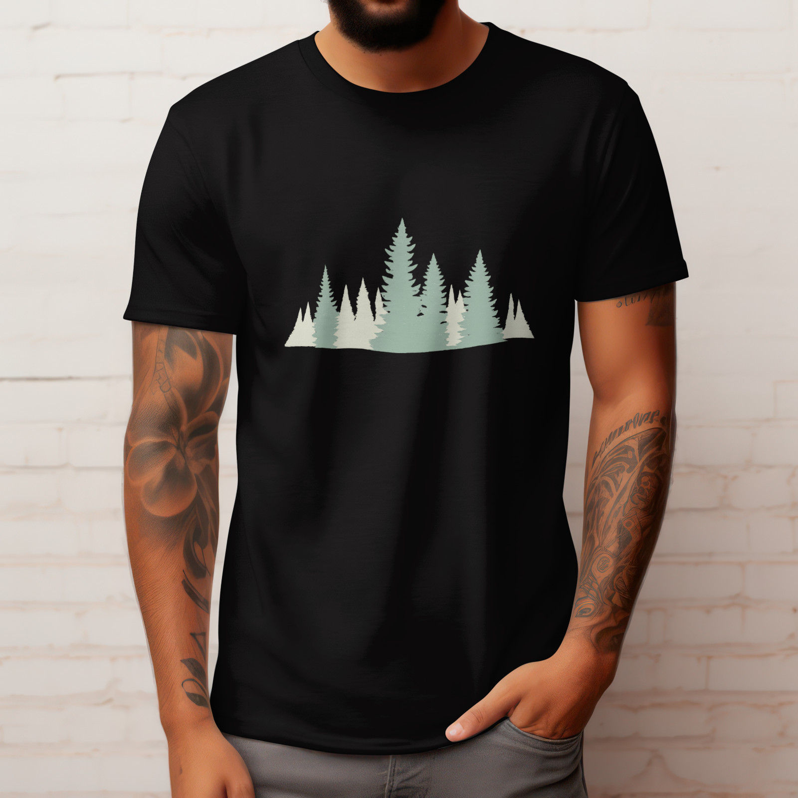 Pastel Pine Forest Minimalist Nature Trees Outdoor Unisex T-Shirt