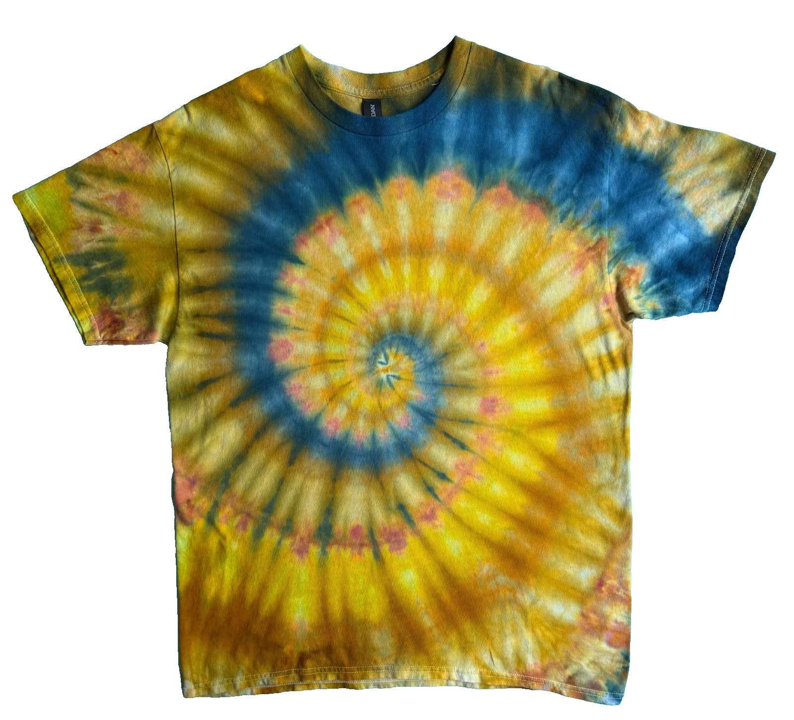 NEW Spiral Ice Tie Dye T-Shirt, Unisex L SS Crew, Blue & Gold