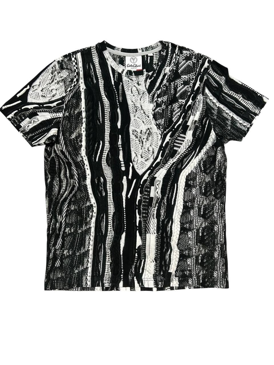 Carlo Colucci T-Shirt Mens XL Black White 3D Knit Pattern Geometric Milano 1978