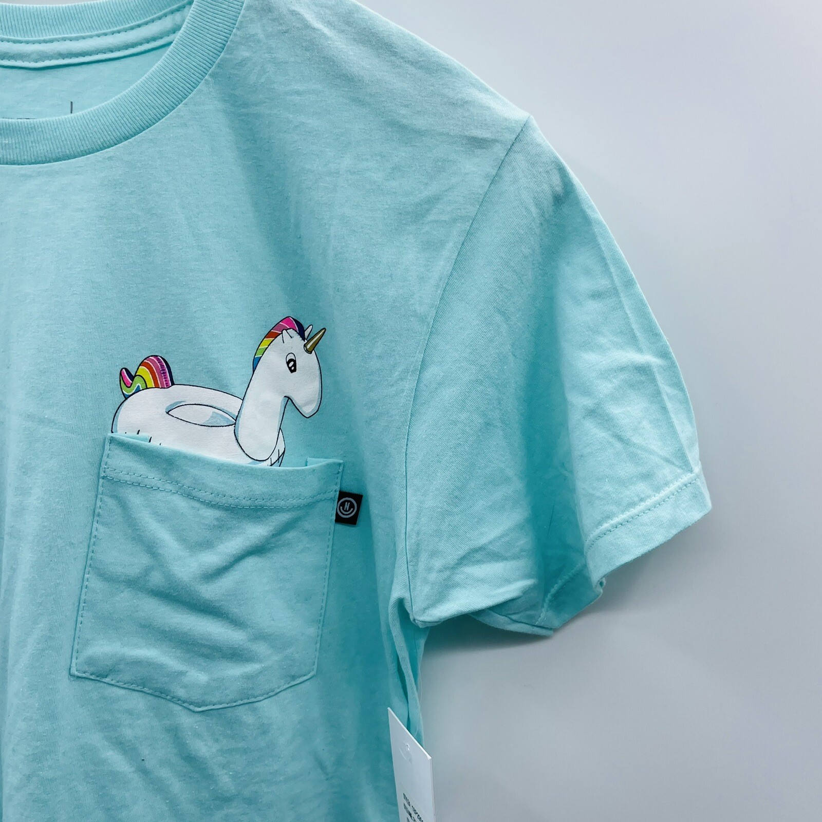 Neff Mens Size Small Unicorn Pocket T-Shirt Short Sleeve Celadon Blue Cotton 326