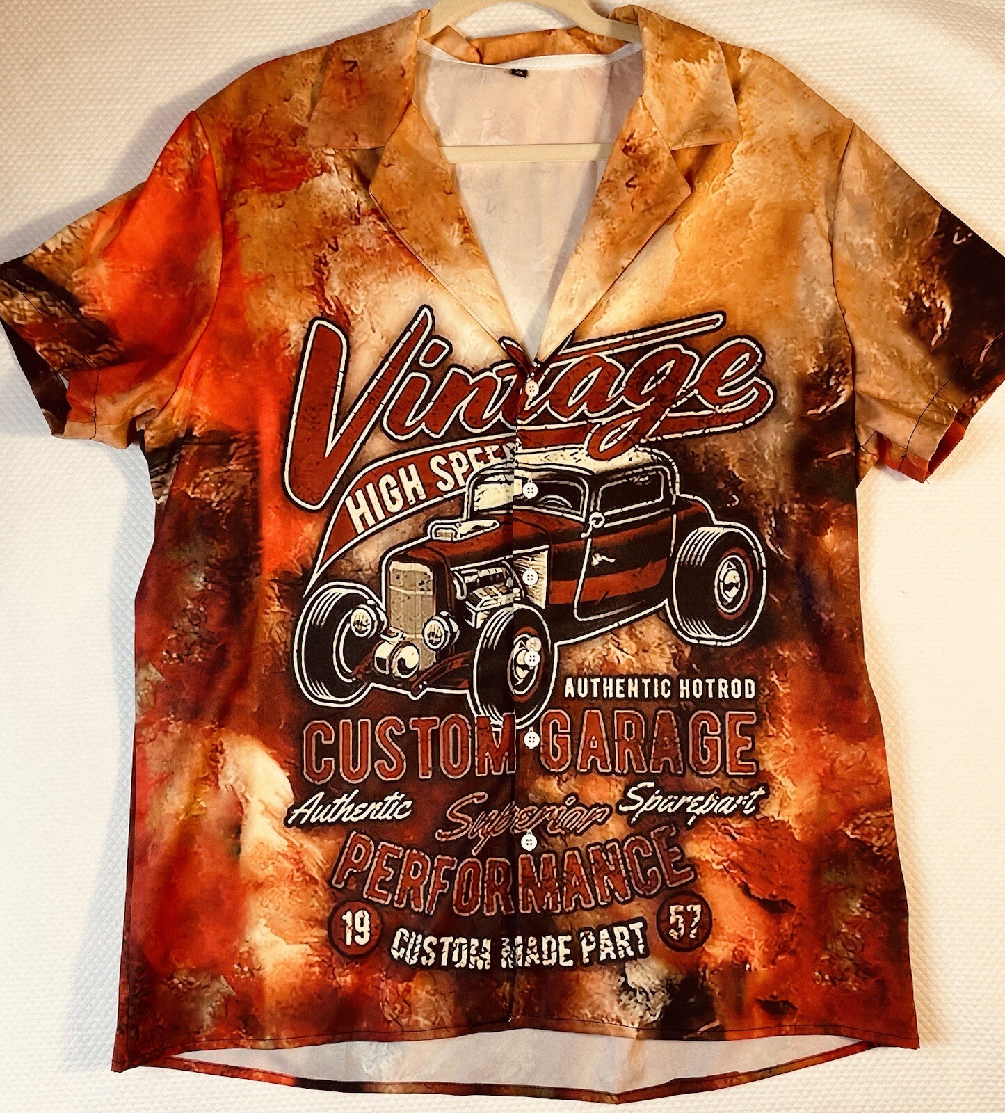 Men’s Stylish Loose Vintage High Speed Car Graphic Print Polyester Shirt