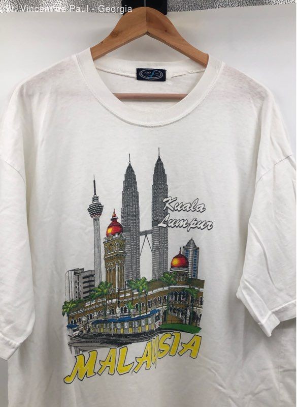 American Vintage White Kuala Lum Pur Malaysia Vintage Tourist Graphic T-Shirt XL