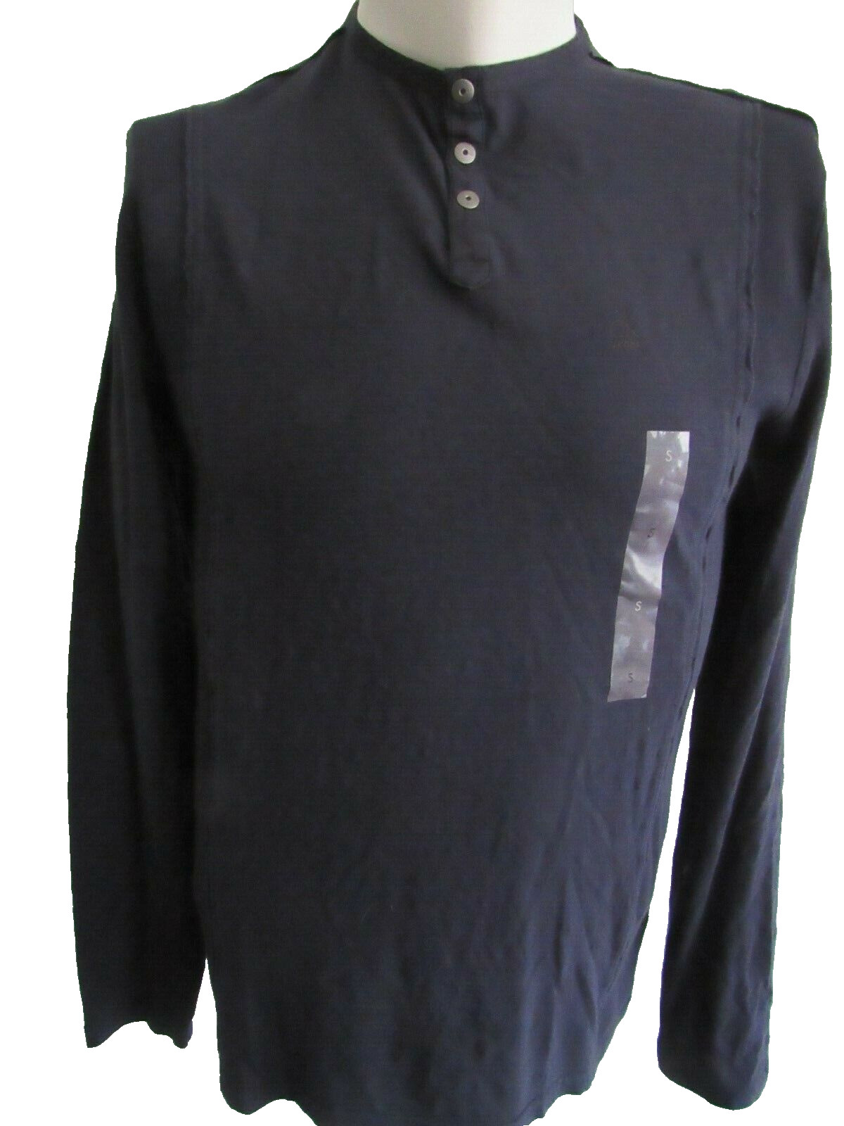 Calvin Klein Mens Crew Neck Long Sleeve 3-Silver LOGO Buttons Navy Blue SZ S NWT