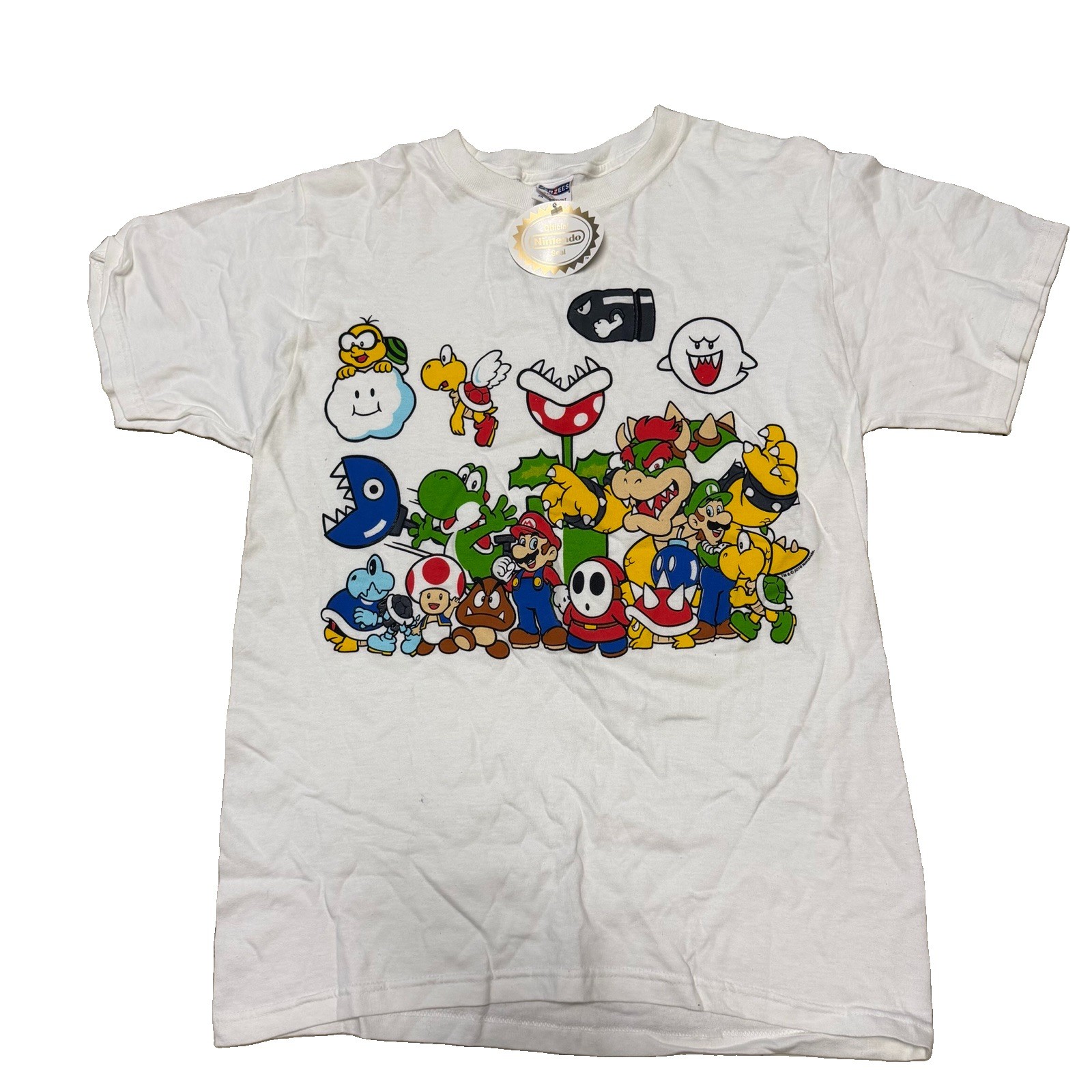 Vtg Y2K NWT Super Mario Bros Shirt Bowser, Yoshi, Toad, Boo, Video Game Promo S