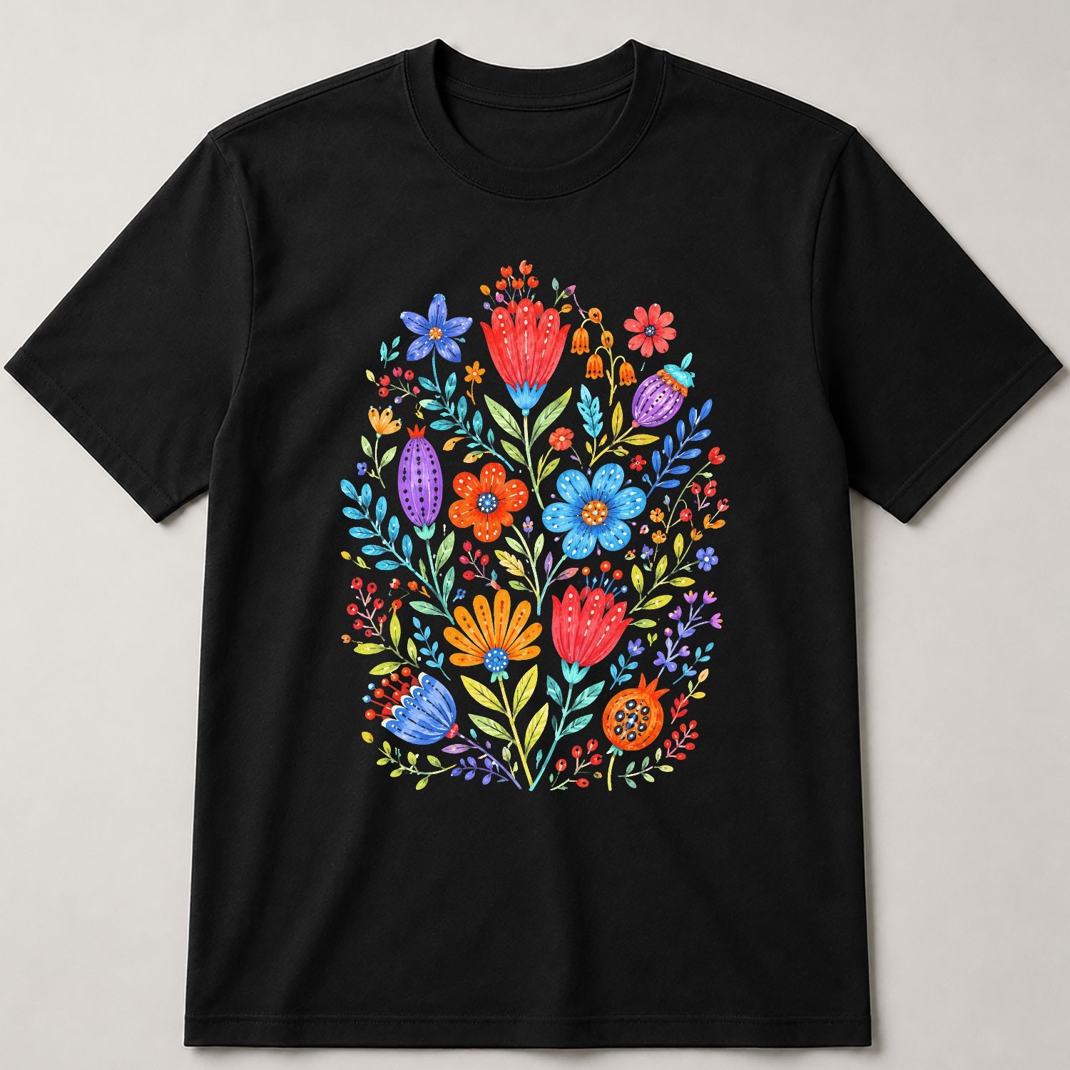 Colorful Floral Design Spring Celebrations Unisex Boho Style Fashion Tee Shirt