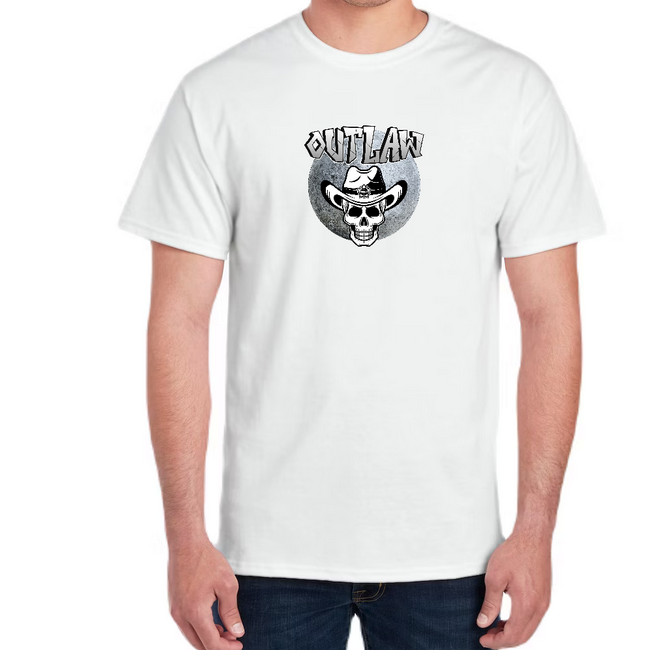 Outlaw Skull Cowboy Hat Silver Moon White T-Shirt XL Soft Style Tee