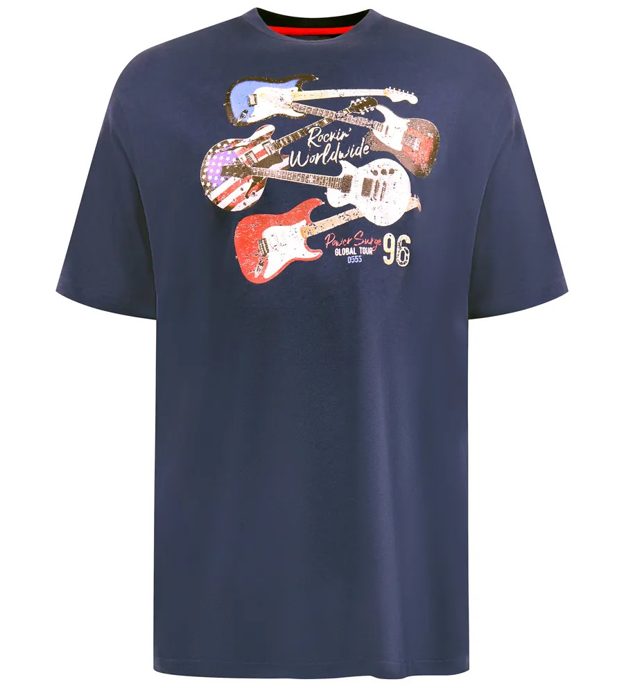 D555 Duke Big Mens Guitar Printed T-Shirt Navy Plus Size 2XL-10XL (601803)