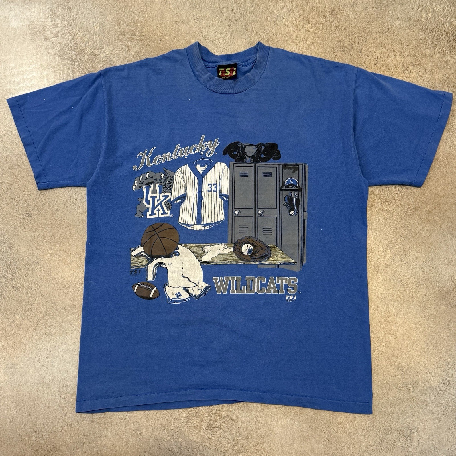 Vintage 90s Kentucky Wildcats Locker Room Tee Shirt XL TSI Blue University 1992