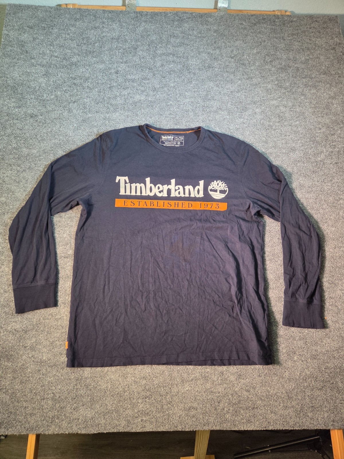 Timberland Graphic T Shirt Mens Sz XL Blue 100% Cotton Long Sleeve Regular Fit