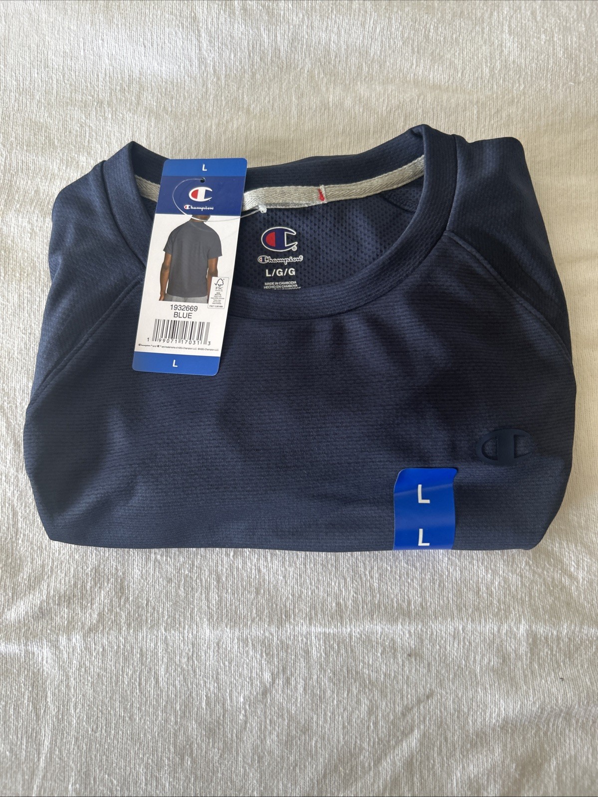 Champion Men’s Crewneck Short Sleeve Classic Tee, Blue, NWT Size L