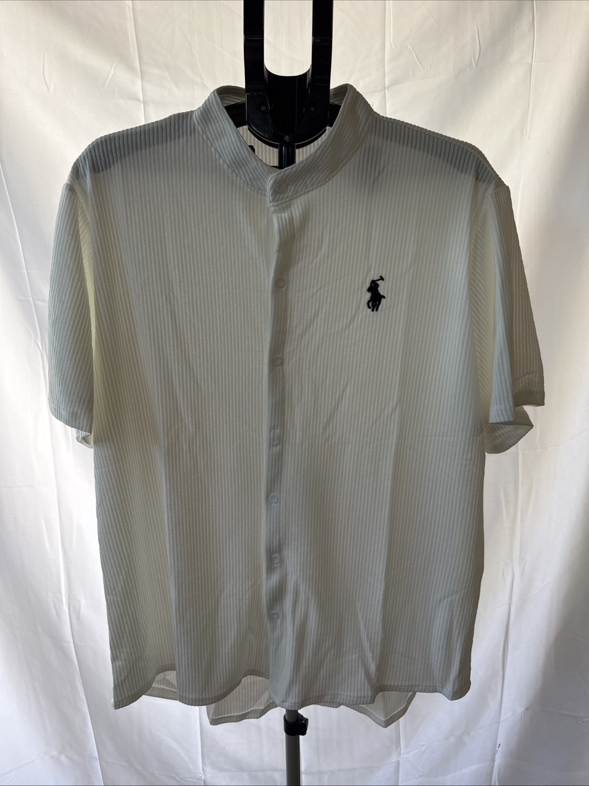 XXL White Ribbed Top With Blue Logo