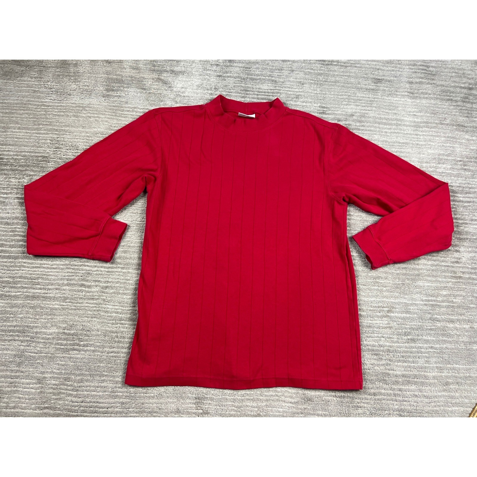 Ivy Crew Shirt Mens XL Red Mock Neck Long Sleeve Vertical Ribbed Knit Casual