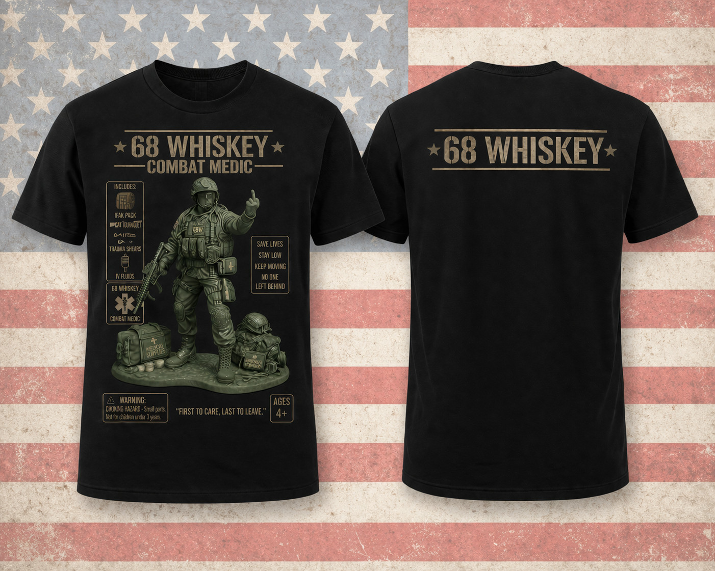 68 Whiskey Combat Medic T-Shirt Army Veteran Military Medic Graphic Tee