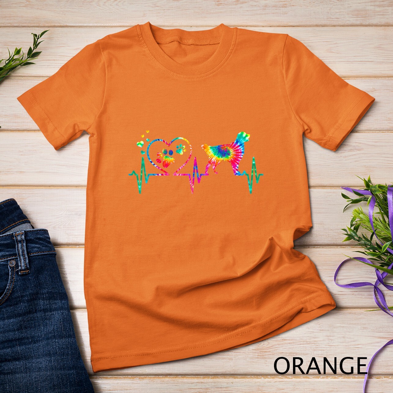 Golden Retriever Mom Dad Heartbeat Tie Dye Dog Gift T-Shirt Unisex T-shirt